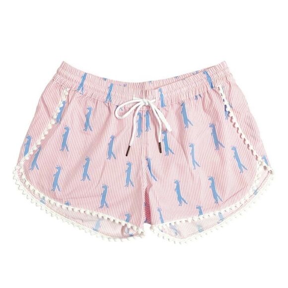 NWT Southern Saint Pom Pom Short Pink Striped Mongoose Seersucker SZ S Beach - Picture 2 of 6